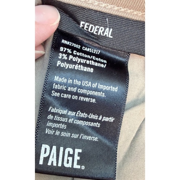 Paige Mens Sz 32 Federal Pants Khaki Brown Slim Fit Stretch Preppy Sporty - Picture 5 of 8